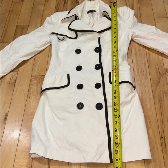 bebe White Trench Coat with Black Accents - Picture 5 of 9